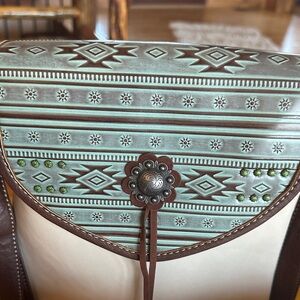 Concealed Carry Gun Crossbody Bag Purse Cream Teal Leather Shoulder Bag